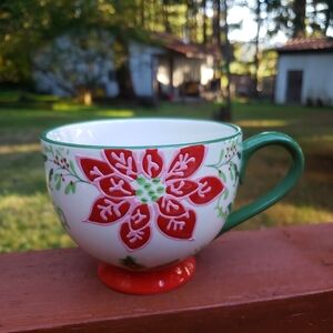 Dutch Wax Red Green Poinsettias & Holly (Christmas) Hand Painted Coffee Mug